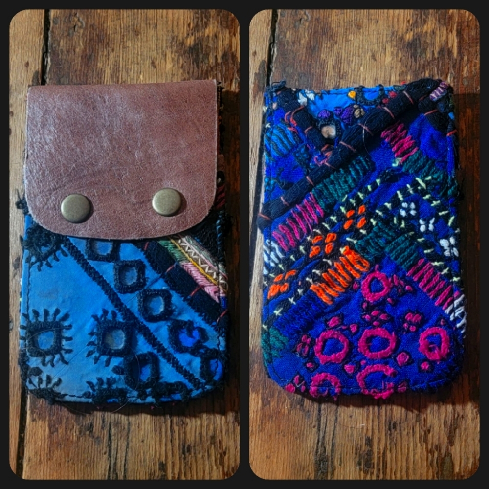 🧠🍳 Free People Boho Embroidered Repurposed vtg banjara hippie Wallet card case